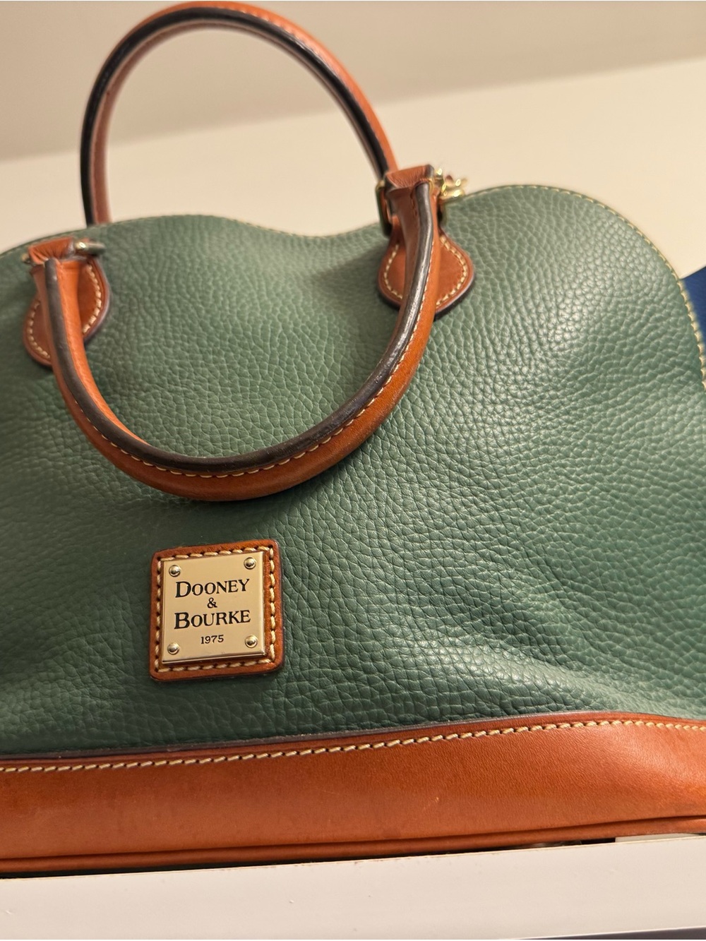Dooney & Bourke Forest Green Pebbled Leather Satchel with Brown Trim